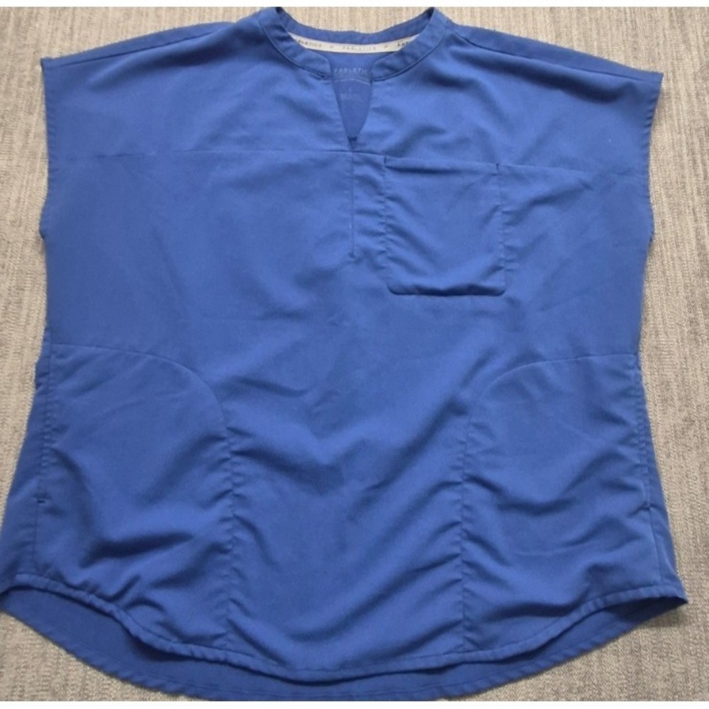 Fabletics‎ women's blue scrub top LG pockets v-neck sleeveless medical field